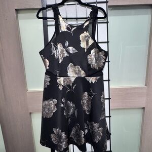 Floral Black and Gold Mini Dress